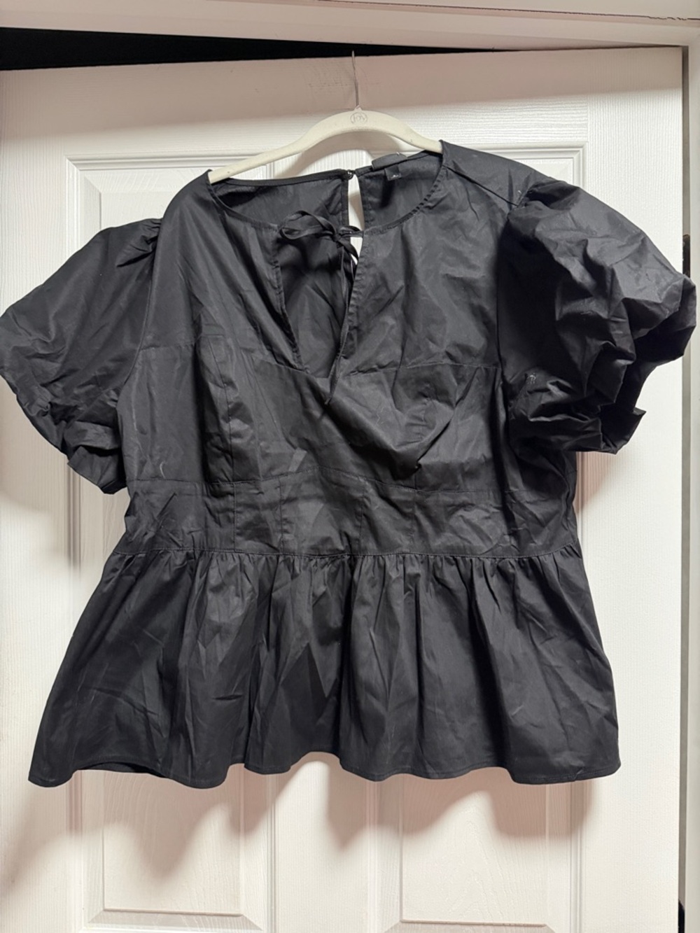 torrid Black Puff Sleeve Peplum Top with Tie Back